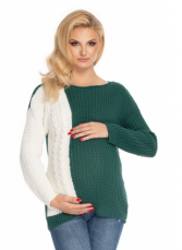 Be Maamaa Tehotenský sveter, pletený vzor - zelená/biela