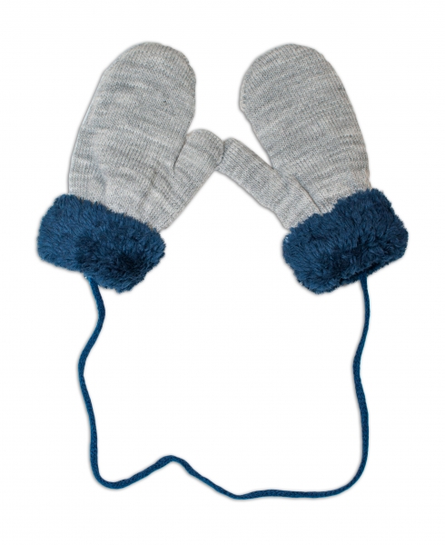 Detský eshop: Yo! zimné detské rukavice s kožušinou - šnúrkou yo - sivé/ granát. kožušina