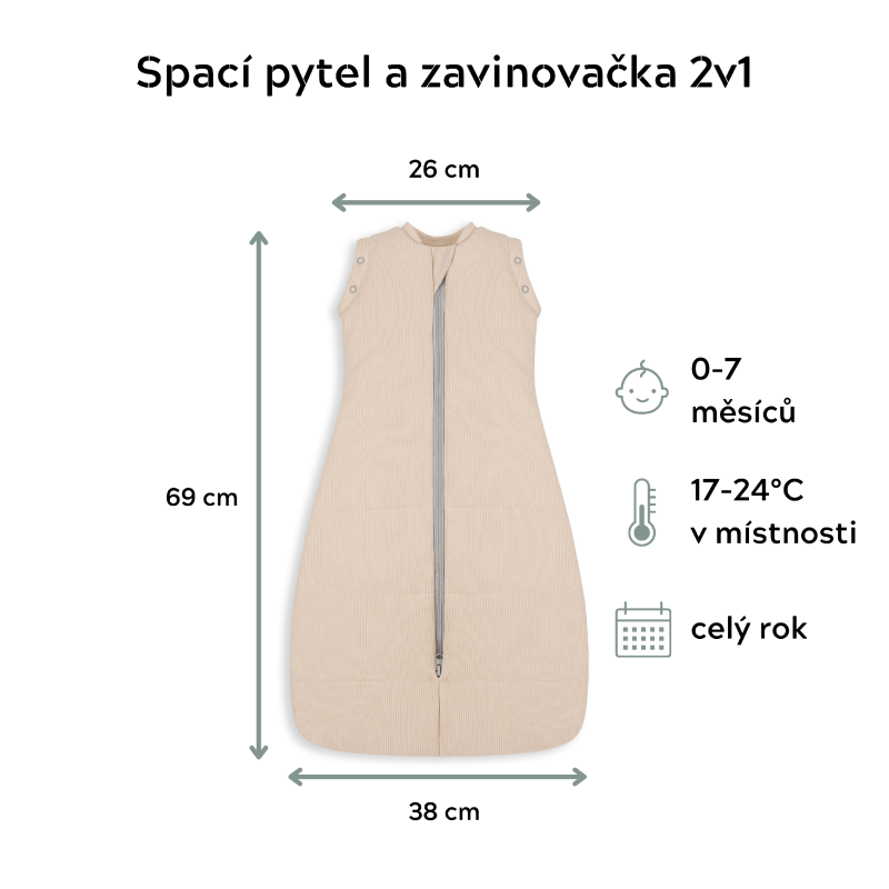 Celoročný spací vak a zavinovačka 2v1 KHAKI, khaki, (0-7 m) od značky Sleepee