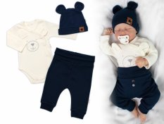 Detský eshop: Zavinovacie body s dlhým rukávom tepláčky a čiapočka little medvedík, baby nellys, granát/smotana