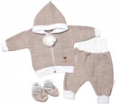 Detský eshop: 3-dielna súprava hand made, pletený kabátik, nohavice a topánočky, béžová, značka Baby Nellys