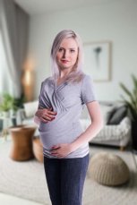 Detský eshop: Tehotenské a dojčiace tričko s kapucňou, s krátkym rukávom - sivý melír, značka Be MaaMaa