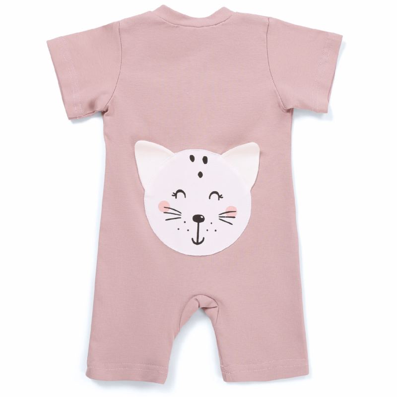 Detský overal s krátkym rukávom Cat, PASTEL Pink, ružová, od značky Moniel - Veľkosť: 104 (3-4r) MON