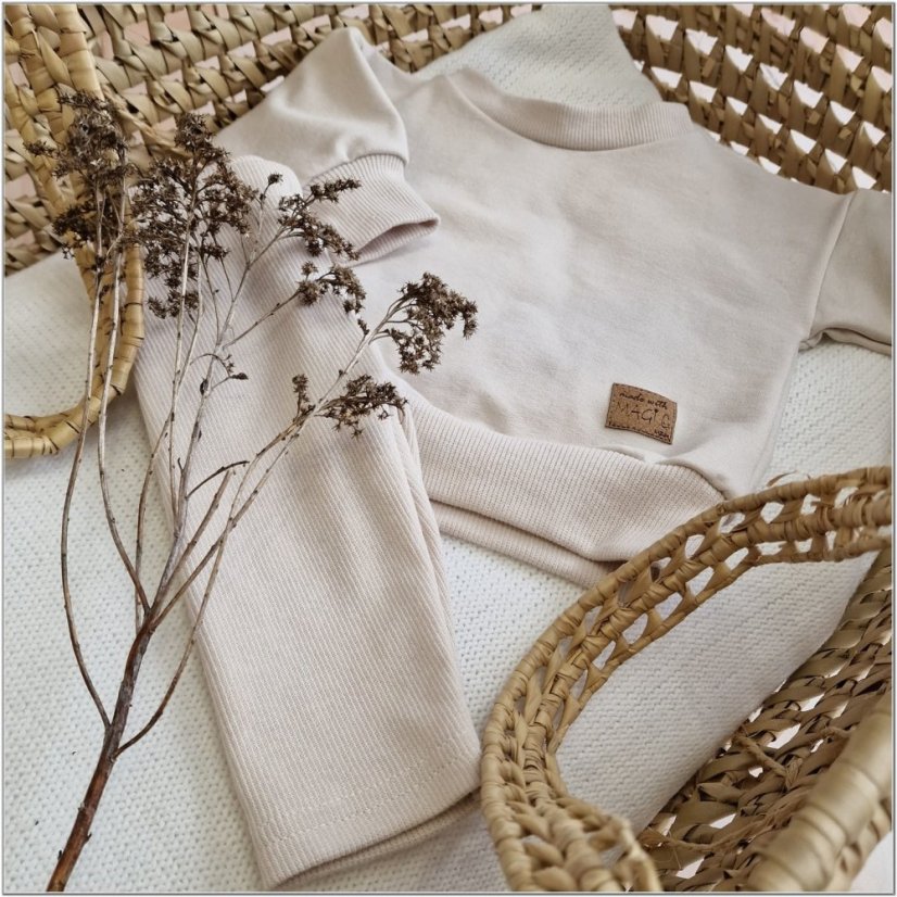 KAZUM – Detská oversize mikina + rebrované legíny (74-86) Alabaster Beige