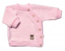 Detský eshop: Detský pletený svetrík s gombíkmi, zapínanie bokom, handmade baby nellys, ružový