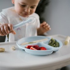 Detský eshop: Silikónový tanier, trojkomorový s prísavkou - modrý