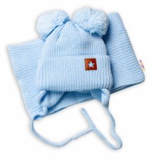 Zimná čiapočka so šálom STAR - modrá s brmbolcami, značka Baby Nellys