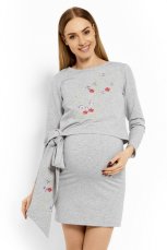 Be MaaMaa Elegantné tehotenské šaty, tunika s výšivkou a stuhou - jasno sivý (dojčiace)