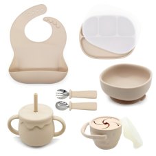 Detská 7-dielna silikónová jedálenská sada s prísavkou (Beige) NEW od značky Martons
