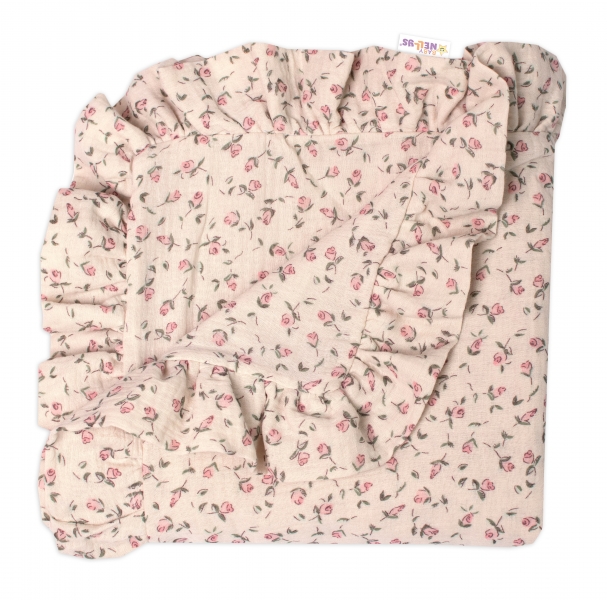 Detský eshop: Luxusná dvojvrstvová mušelínová deka s volánikmi, ružička, baby nellys 120 x 120 cm, ecru