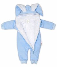 Baby Nellys Menčestrová kombinézka /overal s kožušinkou Cute Bunny - modrá