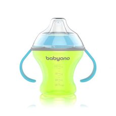 Detský eshop: Nekvapkajúci dojčenský hrnček s tvrdým náustkom - zeleno/modrý, značka BabyOno