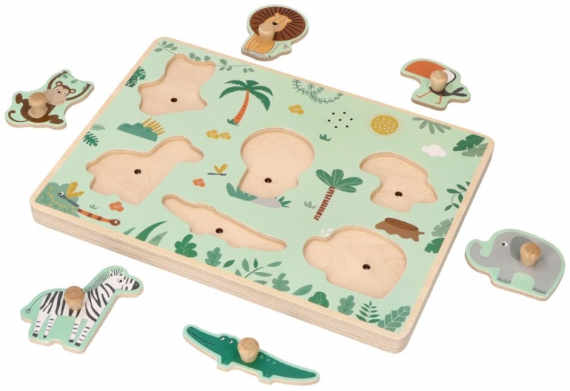 Detský eshop: Drevené zábavné vkladacie puzzle so zvukom adam toys, safari