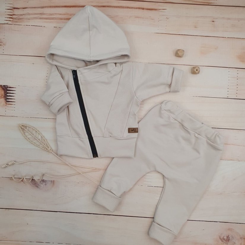 Detská dresová súprava: mikina na zips + nohavice (74-86) Alabaster Beige, od značky Kazum - Veľkosť: 80 (9-12m)