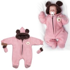 Detský eshop: Oteplená pletená detská kombinéza s rukavičkami teddy medvedík, baby nellys, dvojvrstvová, ružová