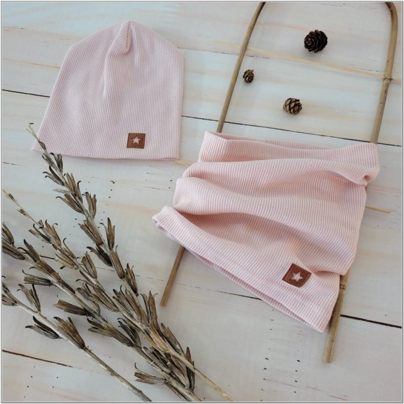 Dvojvrstvová rebrovaná čiapka + nákrčník pre bábätká (68/74, 80/86) staroružová od značky Z&Z - Veľkosť: 80/86