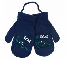 YO! Zimné chlapčenské rukavičky so šnúrkou Roar Dino - granátové, veľ. 80/92