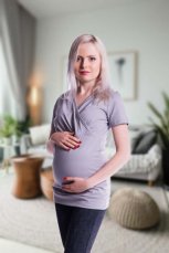 Detský eshop: Tehotenské a dojčiace tričko s kapucňou, s krátkym rukávom - sivé, značka Be MaaMaa