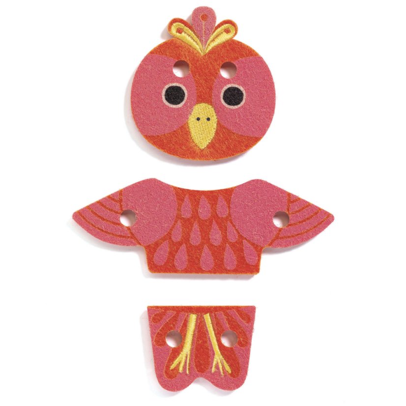 Feltimix, skladanie zvieratiek prevliekaním, drevená edukatívna hra, od 2 rokov, značka Djeco