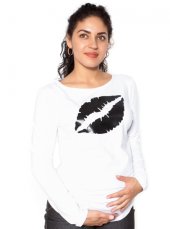 Detský eshop: Tehotenské  tričko s dlhým rukávom kiss - biele, značka Be MaaMaa