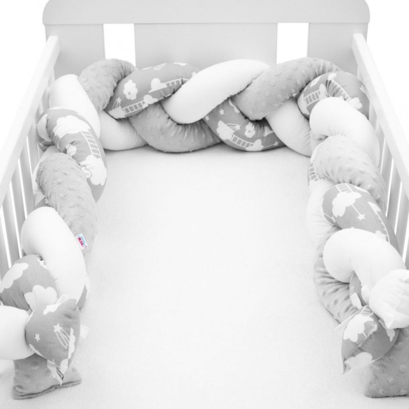 Detský eshop: Ochranný mantinel do postieľky vrkoč New Baby Minka a Obláčik sivý