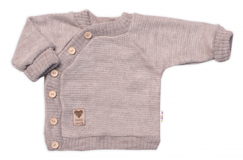 Detský eshop: Detský pletený svetrík s gombíkmi, zapínanie bokom, handmade baby nellys, béžový