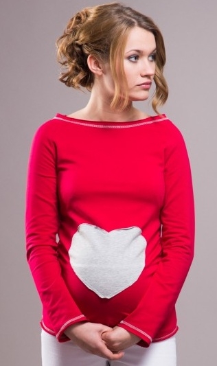 Detský eshop: Tehotenské tričko / blúzka srdce s dlhým rukávom - červené, značka Be MaaMaa
