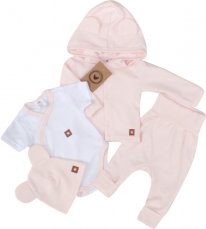 Novorodenecká sada 4d, body s krátkym rukávom, tepláčiky, kabátik a čiapočka z&z, ružová