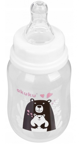 Detský eshop: Dojčenská, plastová fľaštička akuku, medvedík 125ml - biela