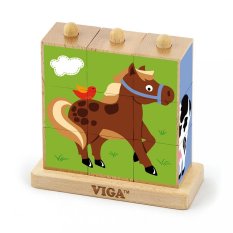 Detský eshop: Drevené puzzle kocky na stojane Viga Farma