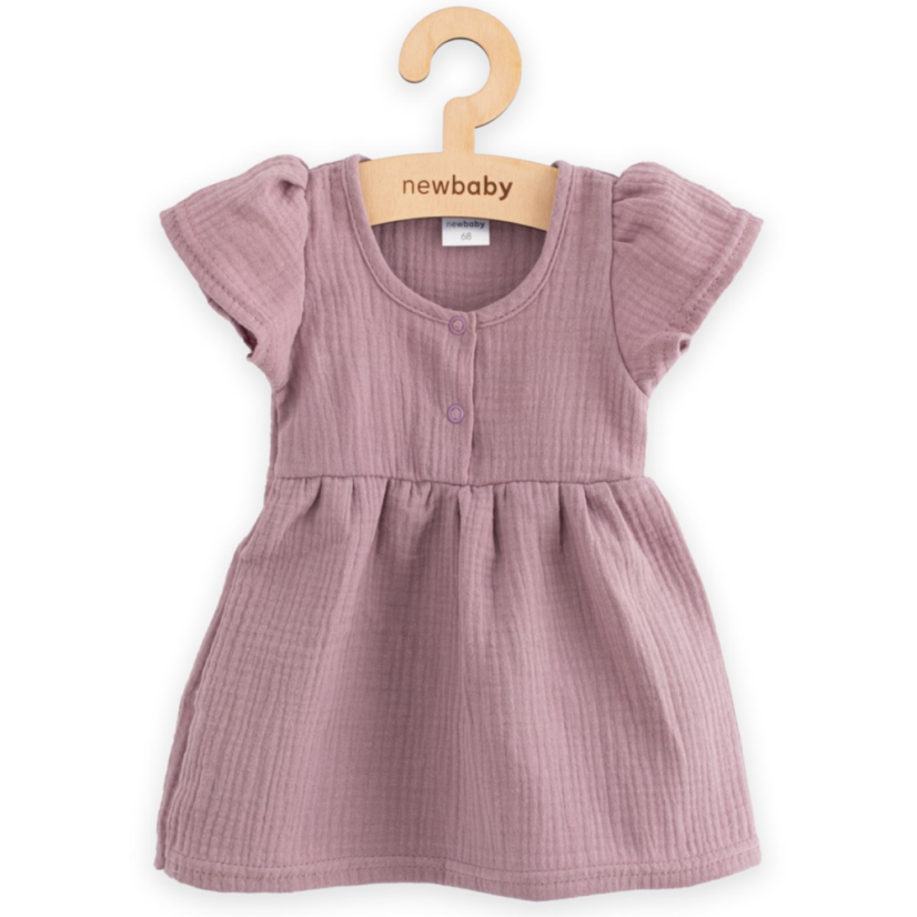 Dojčenské mušelínové šaty lavender - Veľkosť: 68 (4-6m), Farba: Fialová