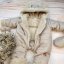 Zimná prešívaná detská kombinéza s kožúškom a kapucňou + rukavičky + topánočky, z&z - béžová