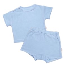 Detský eshop: Detská letná mušelínová 2d sada tričko s krátkym rukávom + kraťasy, modré
