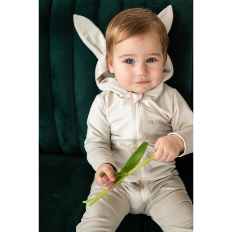 Detský rastúci teplákový overal Rabbit, BASIC Light Beige, svetlá béžová, od značky Moniel