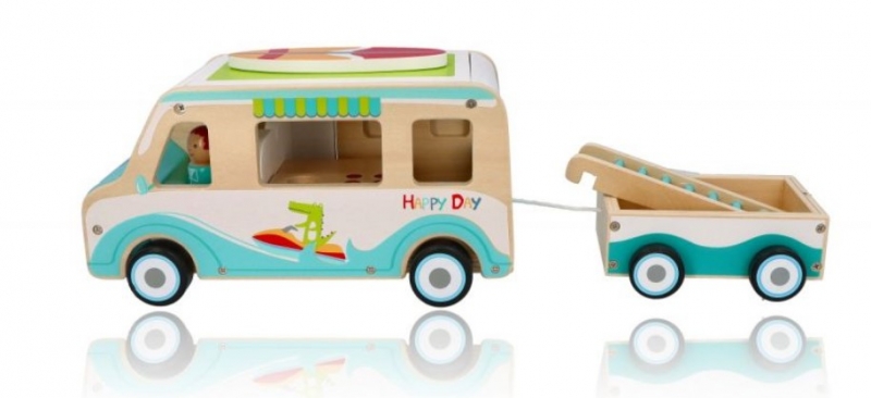 Detský eshop: Drevený auto karavan s prívesom a príslušenstvom, značka Adam Toys