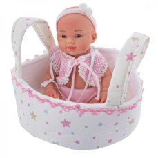 Detský eshop: Nines bábika 21 cm, mini baby v košíku -ružová
