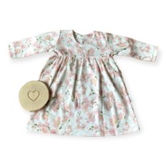 Detský eshop: Dojčenské šaty s dlhým rukávom, kvety višní, mamatti, smotanovo/púdrové