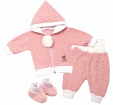 3-dielna súprava Hand made, pletený kabátik, kalhoty a topánočky, ružová, značka Baby Nellys