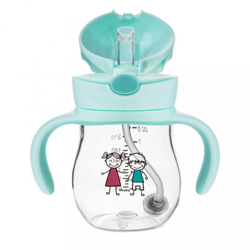 Detský eshop - Kúzelná fľaška so slamkou a závažím 250 ml mint