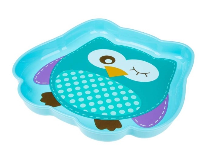 Detský eshop: Plastový tanierik - sova, tyrkysový, značka akuku