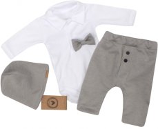 Z&z 4-dielna sada elegant boy, body, nohavice, motýlik a čiapky, sivá/biela
