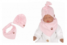 Z&Z Štýlová detská jarná / jesenná velurová čiapočka, turban s šatkou, sv. ružová
