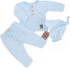 Mušelínové tričko s dlhým rukávom, nohavice + šatka uzlík, 3d sada, z&z, modrá