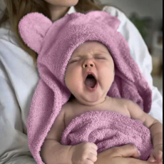 Dojčenská froté osuška s kapucňou a uškami pre bábätko, 80x80 cm, ružová, od značky Baby Nellys