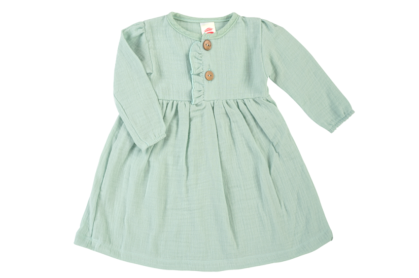 Mušelínové dievčenské šaty s dlhým rukávom – pistáciová (86–92) od značky Makoma