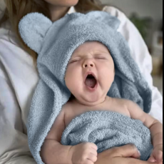 Dojčenská froté osuška s kapucňou a uškami pre bábätko, 80x80 cm, modrá, od značky Baby Nellys