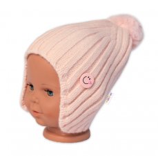 Detský eshop: Detská zimná čiapočka s brmbolcom smile, baby nellys - púdrovo ružová, veľ. 48-54 cm
