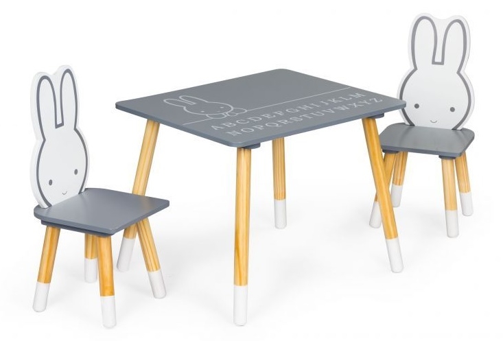 Detský eshop: Detský nábytok, stolček + dve stoličky, králiček - šedá / biela, značka ECO TOYS