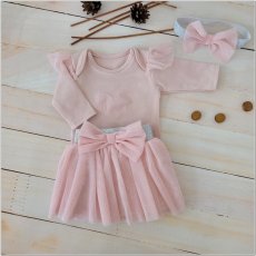 3-dielny komplet s tylom – body + tylová suknička + čelenka (74-86) Ružový od značky Z&Z