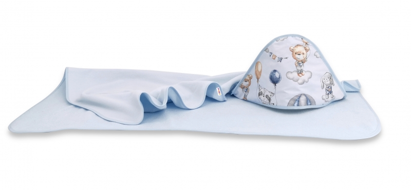 Detský eshop: Detská termoosuška s kapucňou baby nellys, lietajúce zvieratká, 100 x 100 cm, modrá